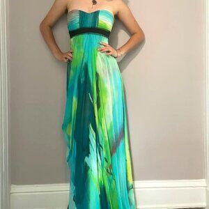BCBG long blue and green formal dress